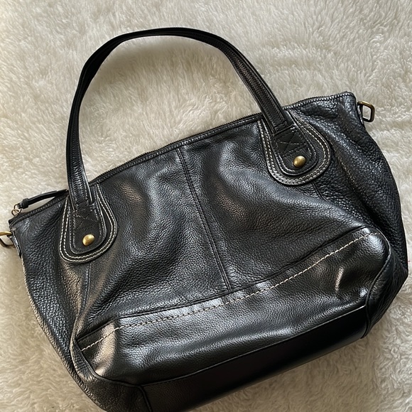 The Sak Leather Tote Satchel Bag 18” Large Brown Pebbled Cow Hide Gold Hardware - Picture 3 of 14